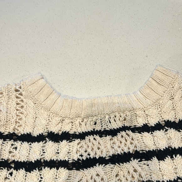 Line the Label Cable-Knit Oversized Open Neck Cotton Striped Sweater Size XS - Picture 10 of 13